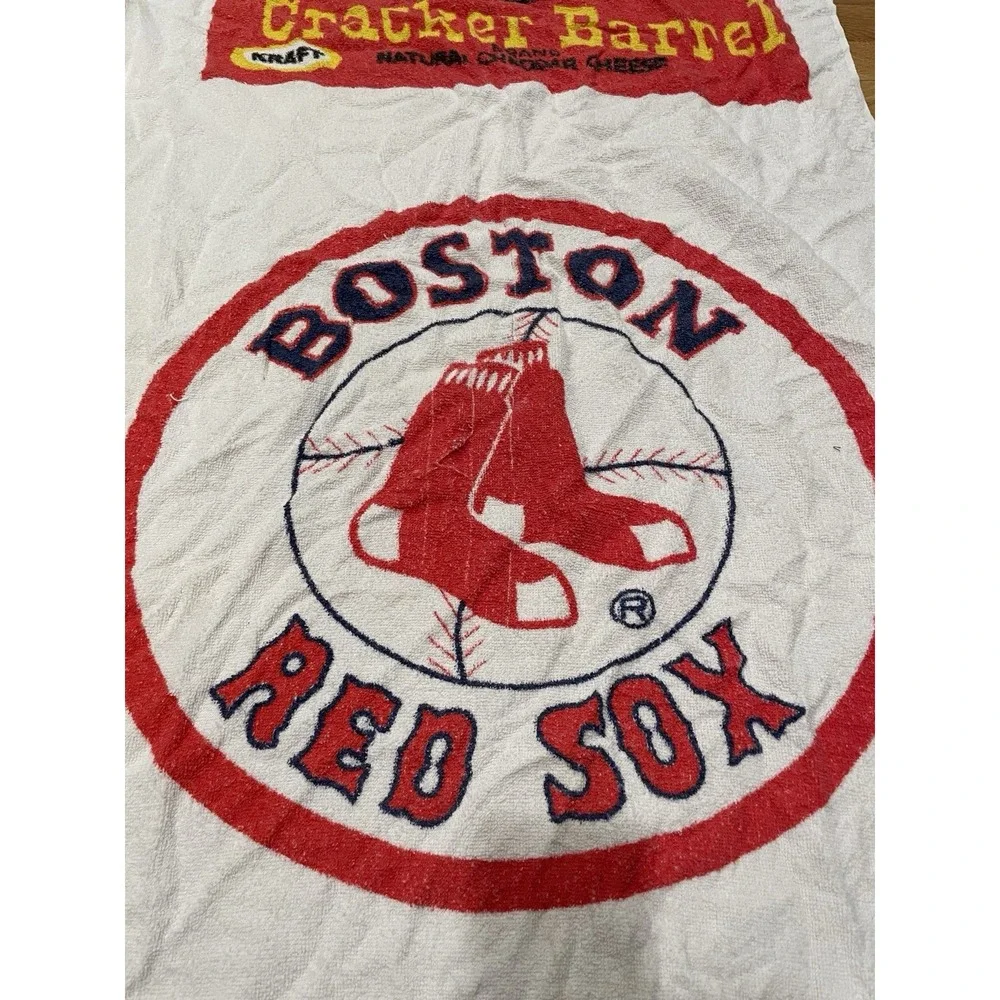 Vtg‎ Boston Red Sox Beach Towel Cracker Barrel Cheese Kraft White Cotton Promo